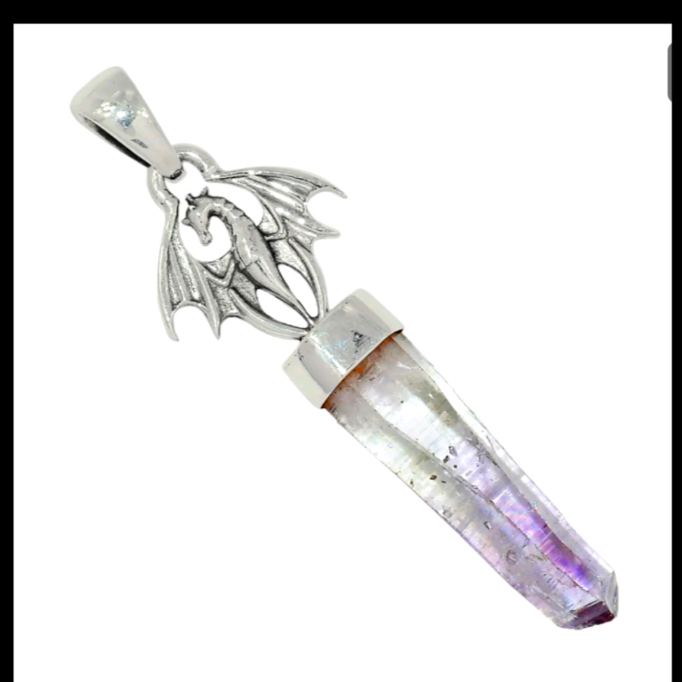 Dragon Lovers Amethyst Crystal. 925 Sterling Silver Pendant. Free Chain.